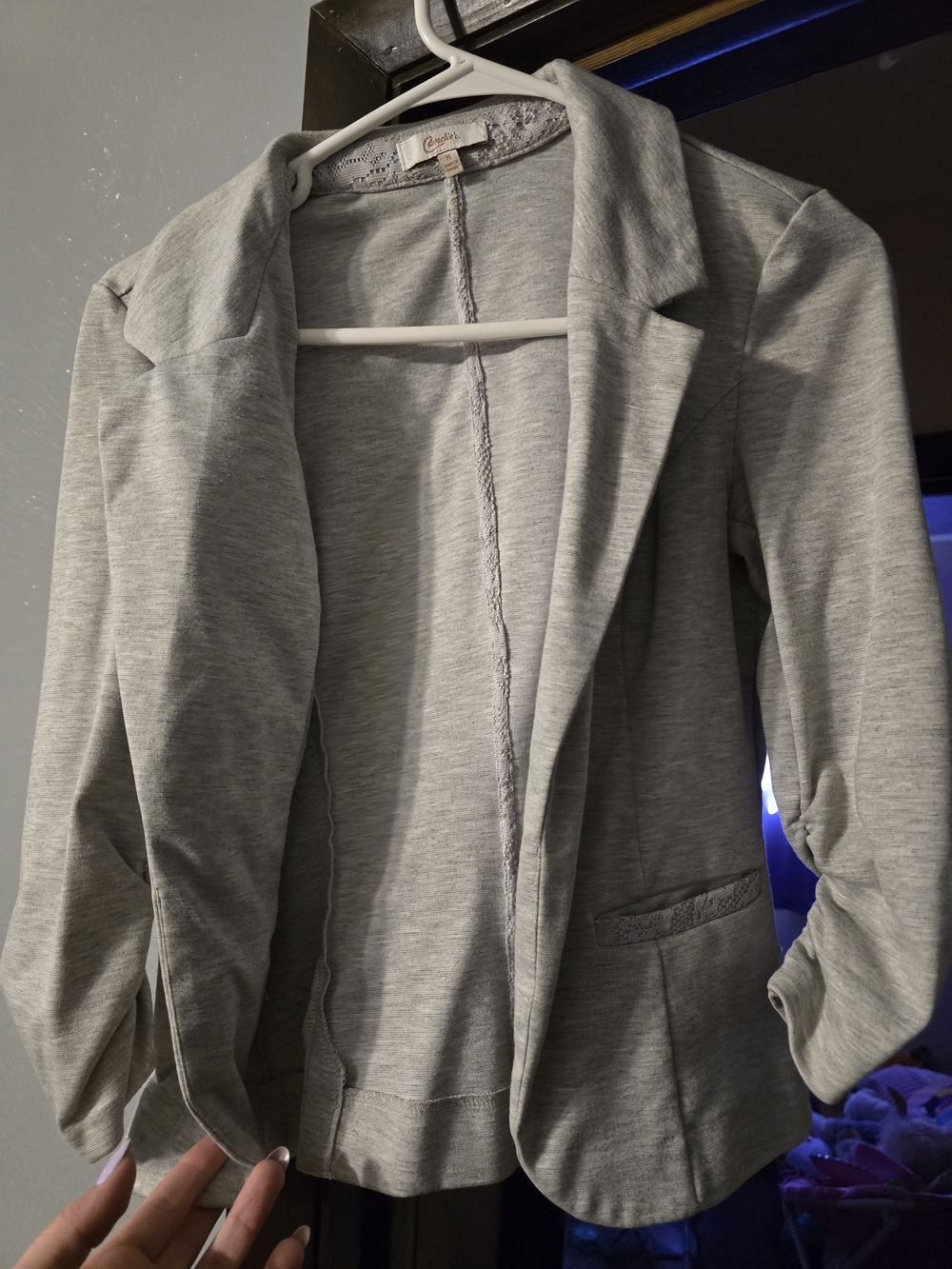 Candie's Heather Gray Open-Front Knit Blazer